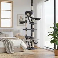 Belviona XXL-Kratzbaum mit Deckenspanner, Spiel & Krallenpflege in Perfektion, 230-250 cm Höhe, grau/weiß