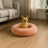 Belviona Donut-Hundebett, kuscheliges Plüschbett mit weicher Füllung, sicherem Halt & ergonomischem Rand, 40 cm Durchmesser, altrosa