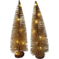 Sesua Beleuchteter Deko Tannenbaum 2er Set Gold 30cm Weihnachtsbaum + 10 Micro- LEDs warmweiß