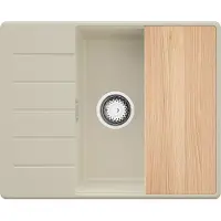 PrimaGran Spülbecken Beige 62x50cm, Granitspüle 1 Becken + Ablauf-Set + Schneidebrett, Küchenspüle ab 50er Unterschrank - Kopenhagen