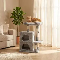 Belviona Kratzbaum mit 2 Höhlen & Spielball, 80 cm Katzenbaum mit Sisal & Liegefläche