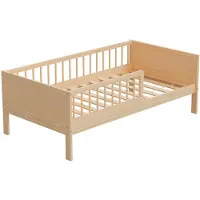 HAGO HAGO24 Kinderbett 160x80cm Natur Holzbett Einzelbett Lattenrost Rausfallschutz Kiefernholz Kleinkind Beistellbett