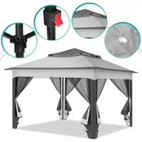 HENGDA Pavillon 3.3x3.3x2.7M, Faltpavillon,Festzelt Gartenzelt mit 4 Gaze Seitenteilen, UV-Schutz 50+, Doppeltes Dach grau