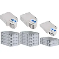 Proregal 10x Eurobox NextGen Grip mit Scharnierdeckel & blauen Verschlüssen | HxBxT 12x40x60cm | 23 Liter | Griffe geschlossen | Glatter Boden