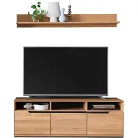 Lomadox Wohnwand in Eiche teilmassiv mit Wandboard & Lowboard, 2-teilig - AVESTA-06