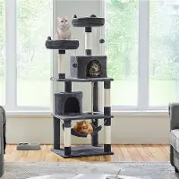 Yaheetech Kratzbaum 158 cm stabiler Katzenbaum, mit 5 Sisalstämmen & 2 Plattformen, mehrstufig, Dunkelgrau