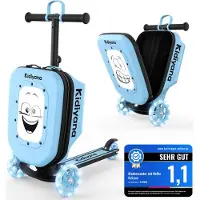 Kidiyana Scooter Koffer Blau, Roller mit LED-Rädern, Höhenverstellbarer, A5 Sichtfenster, 7cm Stauraumerweiterung, Handgepäck geeignet, ab 2 Jahren