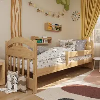 Dremax Kinderbett Leo mit Rausfallschutz und Lattenrost | 180x80 cm | Kiefer, 100% Massivholz, natürliche Maserung | für Kinder, universell, stabil, bequem