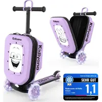 Kidiyana Scooter Koffer Lila, Roller mit LED-Rädern, Höhenverstellbarer, A5 Sichtfenster, 7cm Stauraumerweiterung, Handgepäck geeignet, ab 2 Jahren