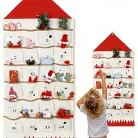 VHV Adventskalender mit 24 Taschen, Stoff Kalender befüllbar, Weihnachtskalender zum befüllen Weihnachten, Aufhängen Weihnachtlichen Ornamente (Rot)