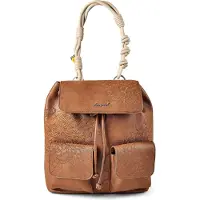 Desigual Damen-Rucksack Braun mit Kordelzug, verstellbarem Gurt & Taschen
