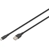 Digitus Lightning Silikon Anschlusskabel, USB-A - Lightning 1m, schwarz, 1 m, Lightning, USB A, Stecker, Stecker, Schwarz