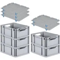 Proregal SparSet 5x Eurobox NextGen Grip mit Auflagedeckel mit 4 Blauen Schiebeschnappverschlüssen HxBxT 17 x 30 x 40 cm 16 Liter Griffe