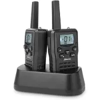 Alecto FR200BK - Set mit 2 wiederaufladbaren Walkie-Talkies mit einer Reichweite von bis zu 10 km und VOX-Freisprechfunktion - Wiederaufladbar über Ladestation und USB-C - Schwarz