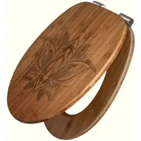 Banjado WC Sitz Bambus Holz Mit Gravur Toilettendeckel Mit Absenkautomatik Klodeckel WC-Sitz Soft Close Mit Motiv Lotusblüte 4