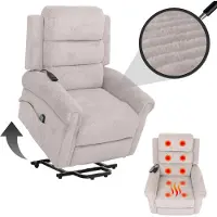 Mendler Fernsehsessel HWC-K63, Relaxsessel, Liegefunktion Aufstehhilfe Massage Heizfunktion, Stoff (220g/m²) Cord hellgrau