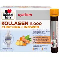 Queisser Pharma GmbH & Co. KG Doppelherz system Kollagen 11,000 Curcuma + Ingwer Lösung für eine normale Knorpelfunktion und zur Unterstützung eines normalen Knochenerhalts, 30 St. Trinkfläschchen