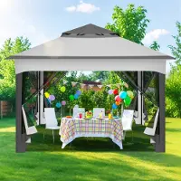 Aopunly Pavillon 3.3x3.3x2.7M, Faltpavillon,Festzelt Gartenzelt mit 4 Gaze Seitenteilen, UV-Schutz 50+, Doppeltes Dach grau