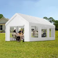 GIHAUVIA Partyzelt 3×6 m Mit 6 Seitenteilen Und 2 Eingängen Festzelt Faltpavillon Gartenzelt UV Schutz Aus Oxford Metallrahmen Weiß