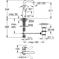 GROHE Essence Einhand-Waschtischbatterie, L-Size, schwenkbar, Ausladung 127mm, mit Zugstangen-Ablaufgarnitur, 24174GN1, Farbe: Cool sunrise gebürstet