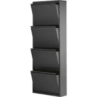 Die Möbelfundgrube Schuhschrank schwarz lackiert 50 x 140 cm - 4-türig - KARL