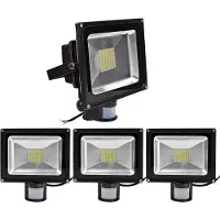 Greenmigo 4pcs 50W LED SMD Strahler Fluter Außen Flutlicht Strahler mit PIR Bewegungsmelder Fluter Wasserdicht IP65 Aluminiumkörper Schwarz Warmweiß AC 85 265V