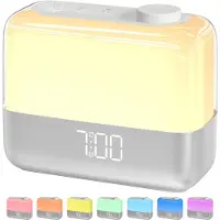 Dopwii Nachtlichter, Sonnenaufgangswecker für Schlafzimmer, Wecklicht, RGB Nachtlicht, 9-Min Schlummer, 6 natürliche Klänge, 7 Lautstärken, wiederaufladbare