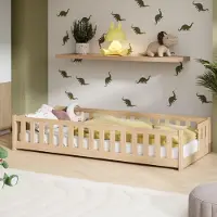 KIDS Collection Kinderbett Bodenbett mit Rausfallschutz Lattenrost und Matratze Montessori Bett Bed Gitterbett Kinder Jugendbett Einzelbett | 90x190 cm | Natur