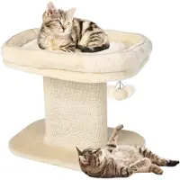 Goplus 50cm Kratzbaum für Hauskatzen, Katzenbaum mit Sitzplattform, Sisal-Kratzplatte und klimperndem Fellknäuel, Moderne Katzenmöbel, lustiges Aktivitätszentrum für Kätzchen (Beige)