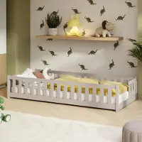 KIDS Collection Kinderbett Bodenbett mit Rausfallschutz Lattenrost und Matratze Montessori Bett Bed Gitterbett Kinder Jugendbett Einzelbett | 90x190 cm | Kaschmir