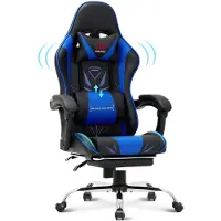 COLAMY Gaming Stuhl – Ergonomischer Computerstuhl mit Fußstütze, Lendenwirbelstütze, Kopfstütze, 360° Drehfunktion und hoher Rückenlehne, blau