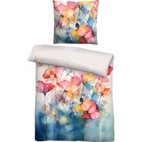 Biberna Lyocell Bettwäsche 0474520 AQUARELL BLUMEN color: taubenblau, size: 1x 135x200 cm + 1x 80x80 cm