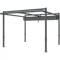 Slyrun Verstellbarer Aluminium Pergola Pavillon 3,5x3m Winterfest Grau Schiebedach Sonnenschutz Garten