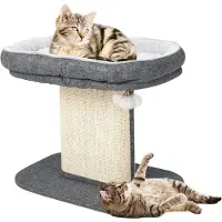 Goplus 50cm Kratzbaum für Hauskatzen, Katzenbaum mit Sitzplattform, Sisal-Kratzplatte und klimperndem Fellknäuel, Moderne Katzenmöbel, lustiges Aktivitätszentrum für Kätzchen (Grau)