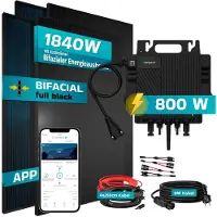 SUNNIVA 1840W Balkonkraftwerk BIFAZIAL FULLBLACK komplett Steckdose GROWATT NEO-800M-X Wechselrichter, Solaranlage 4x460W Glas Solarmodule,5m Kabel