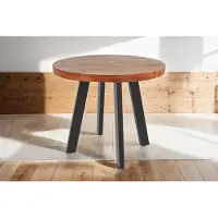 Casa Massiva Runder Esszimmertisch 100 cm Sophia, Akazienholz massiv, Esstisch nussbaumfarben, 4-Fuß-Gestell aus Metall schwarz, Holztisch im Industrial-Stil, aufgedoppelte Tischplatte 50mm (25+25mm)