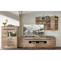 Lomadox Anbauwand mit LED Beleuchtung BURNHAM-36 in Eiche Nb. mit graphit, B/H/T ca. 332/186/44 cm