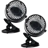 Wellhome - 2er Set Tischventilatoren mit Clip 1200 mAh in Schwarz Ø13x17,5 cm