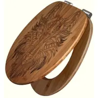 Banjado WC Sitz Bambus Holz Mit Gravur Toilettendeckel Mit Absenkautomatik Klodeckel WC-Sitz Soft Close Mit Motiv Wolf