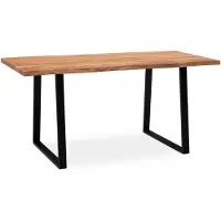 Wohnling Schreibtisch 140x80x76 cm Akazie Massivholz / Metall Computertisch Baumkante Homeoffice Bürotisch Massiv mit Trapezbeinen in Schwarz