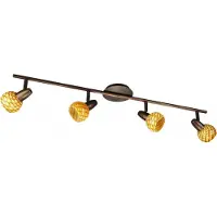 Massive Spotbalken 4 Flammig Dekorglas E14 LED tauglich Schwenkbar Braun