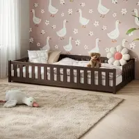 KIDS Collection Kinderbett Bodenbett mit Rausfallschutz & Lattenrost Montessori Bett Bed Gitterbett Kinder Jugendbett Einzelbett | 120x200 cm | Zartbitterschokolade