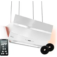 KKT Kolbe Dunstabzugshaube 90 cm | Kopffreie Inselhaube | Edelstahl | weißes Glas | WLAN | Nachlaufautomatik | RGBW-LED-Beleuchtung | SensorTouch Bedienung | HERMES-INSEL-908WM