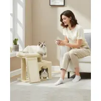 Feandrea Kratzbaum klein, Katzenbaum mit Kratzrampe und großer Plattform, Katzenkratzbaum mit Höhle, 44,6 cm hoch, sandbeige