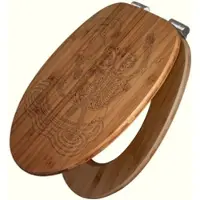 Banjado WC Sitz Bambus Holz Mit Gravur Toilettendeckel Mit Absenkautomatik Klodeckel WC-Sitz Soft Close Mit Motiv Skelette Mit Flamingoschwimmring