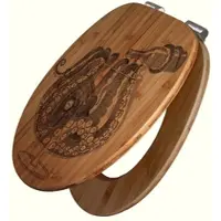 Banjado WC Sitz Bambus Holz Mit Gravur Toilettendeckel Mit Absenkautomatik Klodeckel WC-Sitz Soft Close Mit Motiv Oktopus Im Glas
