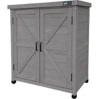 Axi Felix Gartenschrank aus Holz in Warmes Grau | Geräteschrank / Geräteschuppen für den Garten mit Ablage | 80 x 45 x 93 cm