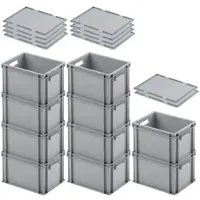 Proregal 10x Eurobehälter mit offenem Griff & Auflagedeckel | HxBxT 23,5x30x40cm | 22 Liter | Grau | Eurobox