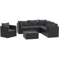 vidaXL 7-tlg. Garten-Lounge-Set mit Auflagen Poly Rattan Schwarz