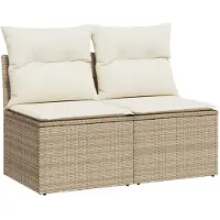 vidaXL 2-tlg. Garten-Sofagarnitur mit Kissen Beige Poly Rattan Akazie